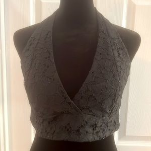 Topshop black floral crop top.